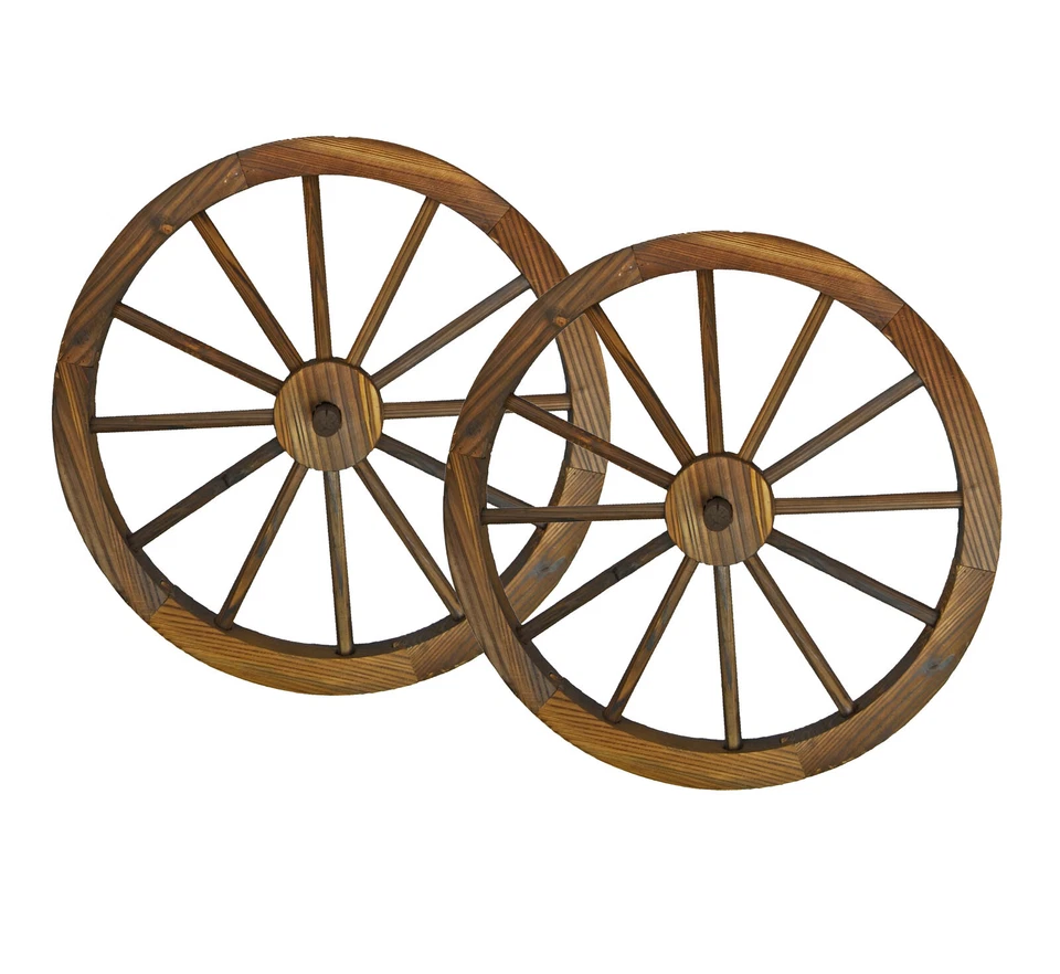 24 in Steel-rimmed Wooden Wagon Wheels - Decorative Wall Decor, Set of Two - Image 1 of 4