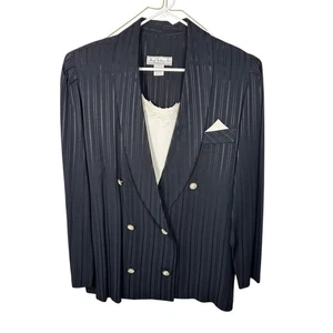 Vintage Meryl Fashions LTD Black Striped 2 Piece Suit Set Women's 18 - Picture 1 of 6
