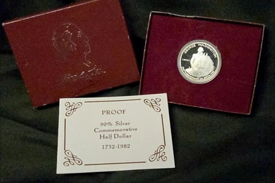 1982 S GEORGE WASHINGTON 90% SILVER HALF DOLLAR PROOF COA & BOX EXCELLENT - Image 1 of 4