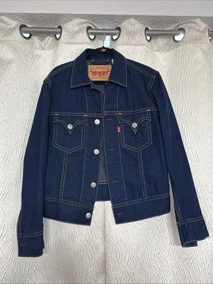 Chaqueta Levis Denim Tipo 1 Icónica Jean Lavado Oscuro Hecha en EE. UU. Strauss-Mujer’s S Foto 1 de 4