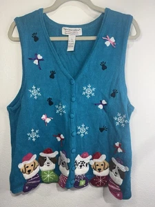 Heirloom Collectibles Damen türkis Weihnachten Pullover Weste Welpe Hunde Perlen XL - Bild 1 von 4
