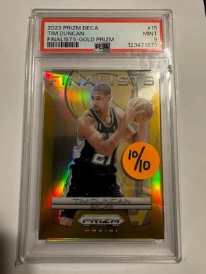 2023-24 Panini Prizm Deca #15 Tim Duncan Finalists Gold #10/10 Spurs Great PSA 9 - Image 1 of 2