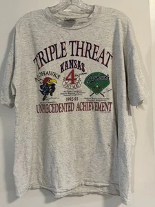 Vintage RARE 1993 KU Kansas Jayhawks Triple Threat Achievement Football XL Shirt - Picture 1 of 9