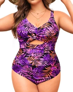 Plus Size One Piece Swimsuits - Women Tummy Control Cutout Bathing Suit Cross... - Picture 1 of 6