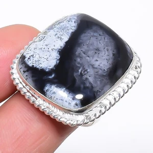 Natural Dendrite Opal Gemstone 925 Sterling Silver Ring Size 8 K626 - Picture 1 of 6