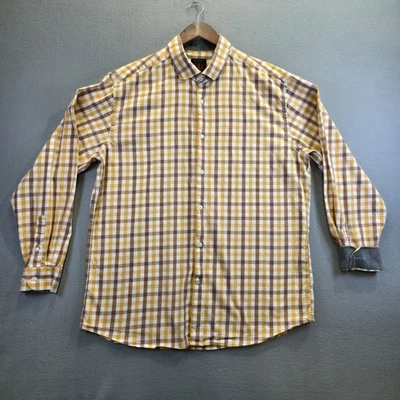 Linea Uomo Men's Yellow Plaid Long Sleeve Button Up Flip Cuff Shirt Size 2XLT - Image 1 of 4