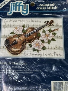 Music is Harmony violin mini counted cross stitch kit - Dimensions Jiffy - 7"x5" - Picture 1 of 5