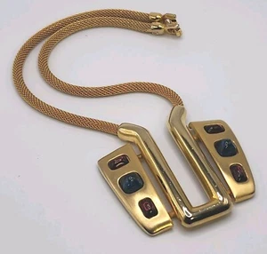 Vintage Pierre Cardin Space Age Modernist goldfarben Glas Statement Art Halskette - Bild 1 von 21