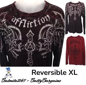 Affliction Reversble Uomo XL - XXL Grafica Teschio Ali Croce Grunge Termico Veloce - Foto 1 di 17