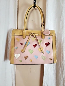 Large Faux Leather Colorful Heart Purse Inner Multi Pocket Double Strap Hand Bag - Picture 1 of 8