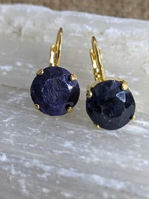 Pendientes desplegables genuinos de zafiro áspero facetado de aproximadamente 5 quilates Foto 1 de 4