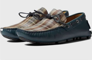 Massimo Matteo Hombres 9 Zapatillas Cuero Cuadros Elegante Corbata Driver Elba Azul Café - Imagen 1 de 5