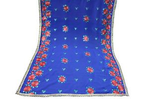 Vintage blue Dupatta Long Scarf Hijab bridal floral embroidery over Veil Stole  