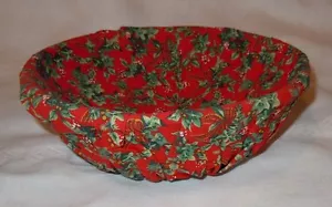 Fabric Covered Basket - Red/Green Holly Print - NEW - Picture 1 of 2