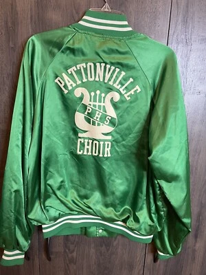 复古 Pattonville Highschool Marching Band 缎面夹克成人大号绿色美国 — 第 1/4 张图片