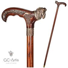 Metal walking stick cane bronze Pilot Skull brass wooden handle Air force style