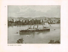H.M.S. Wallaroo Lying At Brisbane Australia Antique Picture Print 1906 TKE#185