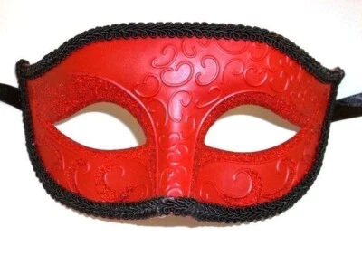 Dark Red Venetian Mask Masquerade Glitter Crescent Fancy Dress Elegant Costume - Image 1 of 4