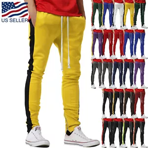 Pantalones de pista para hombre a rayas Pantalones de sudadera de ajuste ajustado con cremallera cordón de dos tonos - Imagen 1 de 60