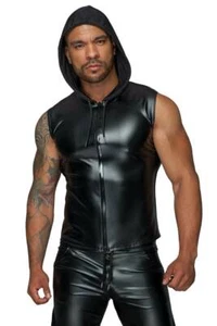 Noir Handmade - Camisa con capucha Wetlook para hombre con cremallera negra de 2 vías - S-3XL - Imagen 1 de 1