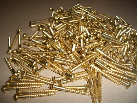 50 UNUSED, BRASS WOOD SCREWS, WITH THE OLD ROUND SLOTTED HEAD, 1 1/2" LONG by #8 Cover
