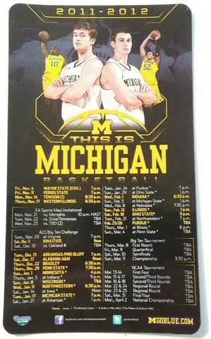 2011-12 Michigan Wolverines Basketball Magnet Schedule Cover
