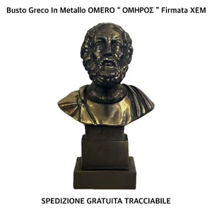 Busto Scultura Greca In Metallo OMERO “ ΟΜΗΡΟΣ ” Firmata XEM • Made In Greece - Foto 1 di 9