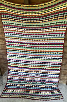 Plaid,  jeté de canapé en patchwork de laine, fait main, vintage 210 cm x 130 cm - Photo 1/4