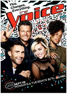 Anuncio impreso del programa de televisión The Voice 2016 Blake Shelton Miley Cyrus Adam Levine Alicia Key - Imagen 1 de 1