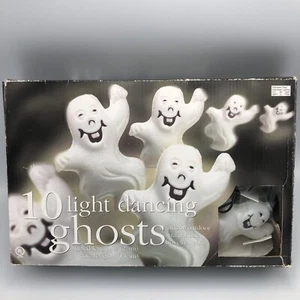 Vtg Ghost Blow Mold Halloween String Lights 10pc Dancing Ghosts - Picture 1 of 13