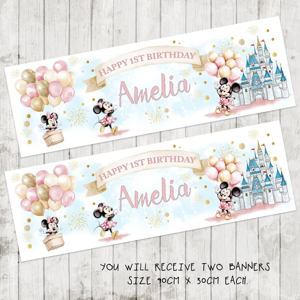 Minnie Mouse x 2 Personalised Birthday Banner Children Kids Party Decoration - Image 1 of 1