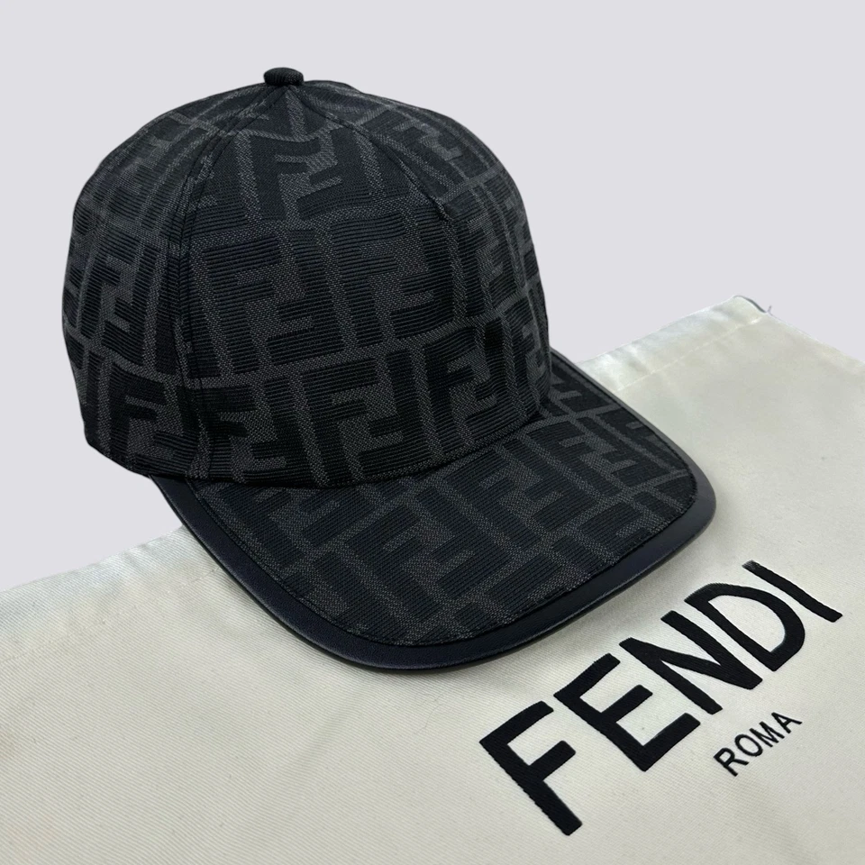 Fendi Zucca FF Estampado Lona Monograma Béisbol Camionero Gorra Sombrero Negro Talla M Foto 1 de 4
