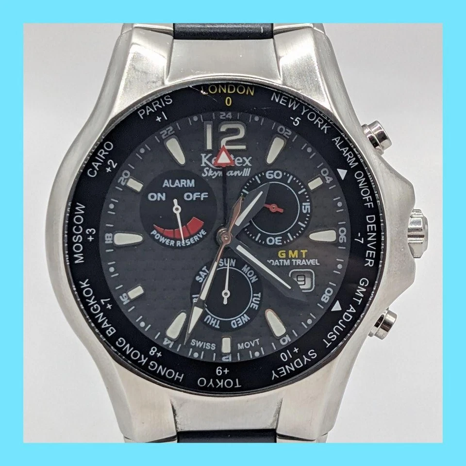 Reloj de cuarzo Kentex Skyman III S295M para hombre GMT función de alarma probado raro Foto 1 de 4