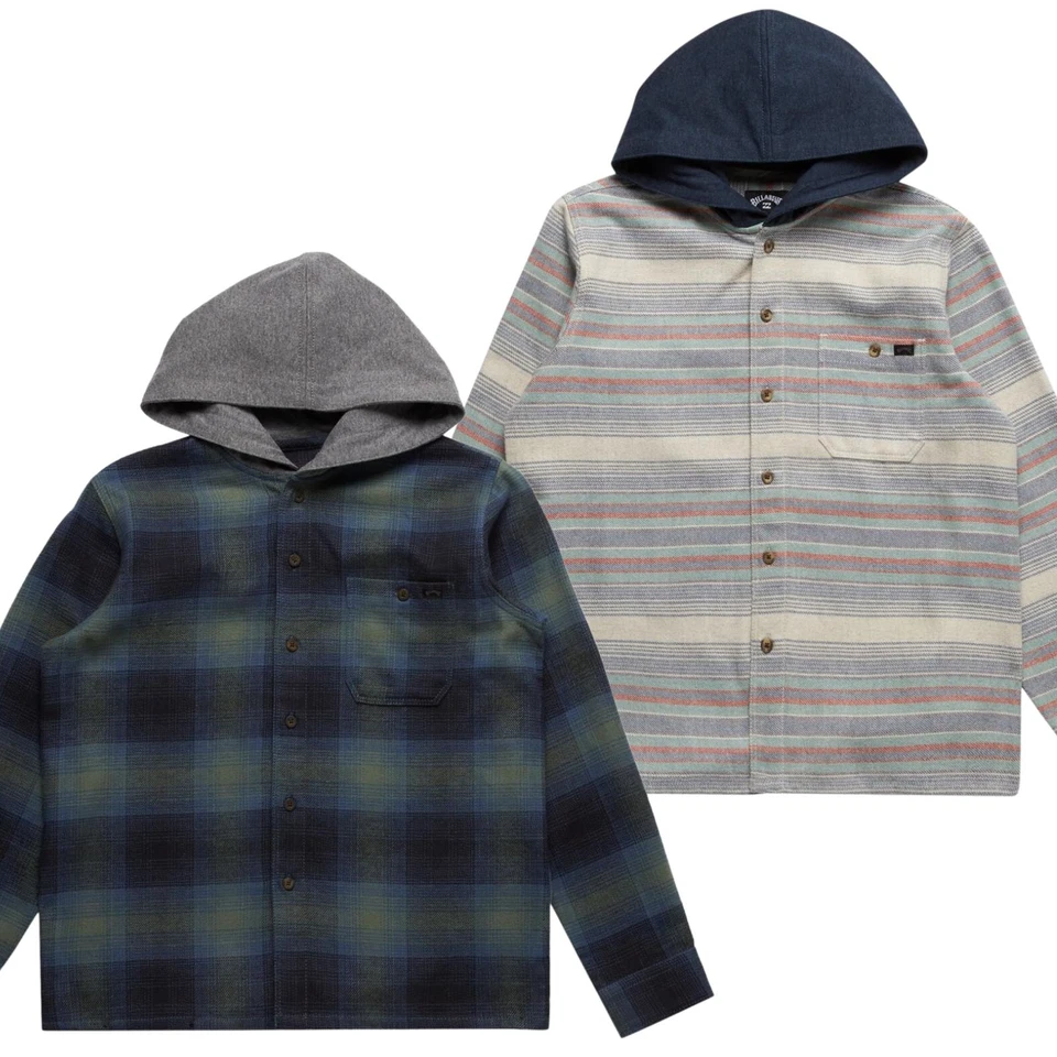 Billabong Kids Baja Flannel Long Sleeve Hooded Shirt Shacket Buttons Outdoor - Image 1 of 1