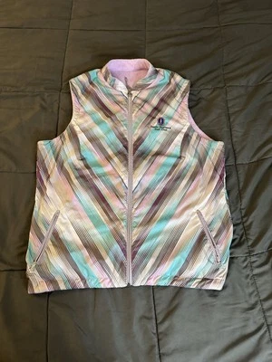 Womens Golf Club Vest Large Multicolor Sleeveless Full Zip Reverseable Used - Image 1 of 4