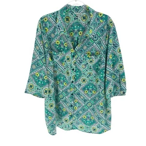Catherines Shirt Damen Plus 2X Grün Blumen Bluse Button Down Taschen Boho - Bild 1 von 14