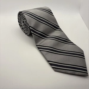 Bruno Piattelli Men's Silk Tie – Grey Striped, Preowned - Picture 1 of 4