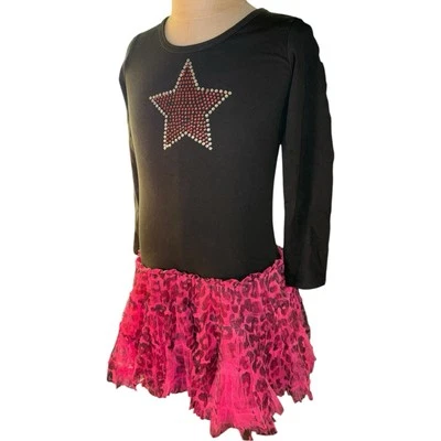 LITTLE MASS Girls Dress Size 6X 116 Pink Leopard Tutu Long Sleeve Tulle Twirly - Image 1 of 4