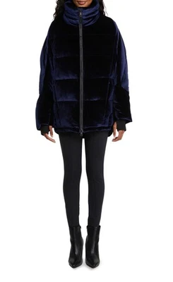 Chaqueta acolchada Badgley Mischka azul phebe terciopelo talla grande XL Storm Cuff Velou Foto 1 de 4