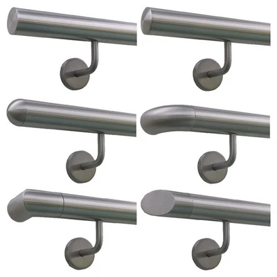 Edelstahl Handlauf Ø 42,4 mm mit gewinkelten Halter + verschiedene Endstücke - Bild 1 von 4