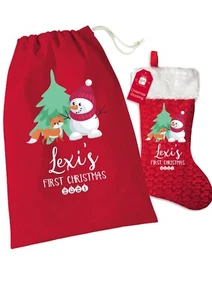 Personalised your name's first 1st xmas christmas stocking & Santa sack set - Picture 1 of 2