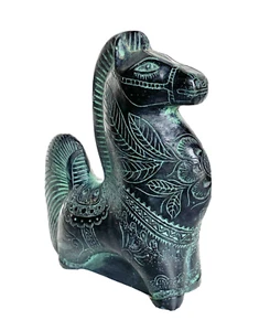 Cast Magyar Stallion Horse Figure in Black with Green Resin 6-1/4" Tall - Picture 1 of 7