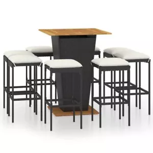 9 Pcs Outdoor Bar Table And Stool With Cushions Patio Garden Furniture Set Black - Picture 1 of 10