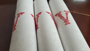 6 ANTIQUE XL French DAMASK Linen Napkins hand monogram VV - Picture 1 of 12