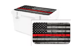 Vinyl Cooler Wrap fits RTIC 45qt | Decal Skin LID - USA Red Line Flag - Picture 1 of 7