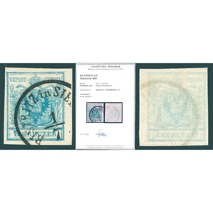 1850 Österreich 9kr HP II.a Typ, Maschinenfarbdruck BISTRITZ in SIEBENB: Attest - Bild 1 von 4