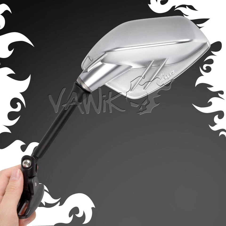 Fin wing mirrors mat silver emark ABS chrome lens sportsbike - Imagem 1 de 4