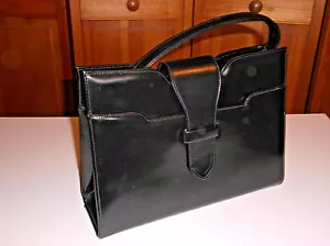 BOLSO DE MANO VINTAGE VERDADERO de vinilo negro de SOFAN de France Purse - Imagen 1 de 9