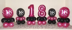 18° COMPLEANNO - NERO E ROSA - CONFEZIONE DA 6 ESPOSITORI PALLONCINI - CENTROTAVOLA - Foto 1 di 10