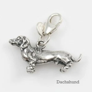 Dachshund Dog Charm 3 Dimensional Solid Sterling Silver - Picture 1 of 2